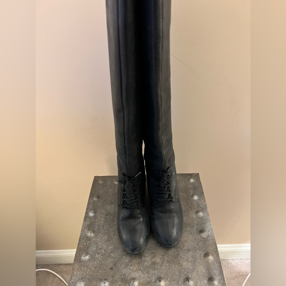 Black leather wedge boots with laces size 6